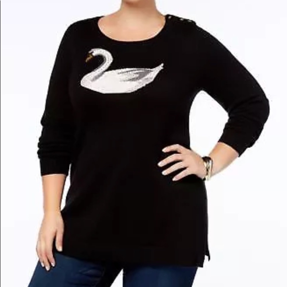 Charter club swan sweater plus sizes black AA36